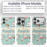 Cute Kawaii Sushi Rice Cooker Bowl Mint Green Custom Name Protective Phone Case Mobile Cover Durable Everyday Smartphone Shock Resistant