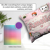 Custom Name Kawaii Sushi Rice Bowl Soft Pink Background Seamless Square Filled Cushion Throw Pillow Sofa Bed Home Decor Zip Washable UK Made