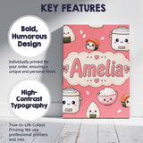Personalised Name Cute Kawaii Sushi Rice Custom  Unique Gift Idea Elegant Feature Canvas Wall Art Print Decor Picture Ready to Hang