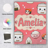 Personalised Name Cute Kawaii Sushi Rice Custom  Unique Gift Idea Elegant Feature Canvas Wall Art Print Decor Picture Ready to Hang