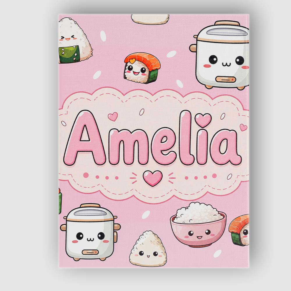 Personalised Name Cute Kawaii Sushi Rice Custom  Unique Gift Idea Elegant Feature Canvas Wall Art Print Decor Picture Ready to Hang