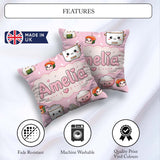 Custom Name Kawaii Sushi Rice Cooker Bowl Blush Pink Background Square Filled Cushion Throw Pillow Sofa Bed Home Decor Zip Washable UK Made