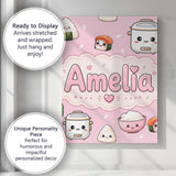 Personalised Name Cute Kawaii Sushi Rice Custom  Unique Gift Idea Elegant Feature Canvas Wall Art Print Decor Picture Ready to Hang