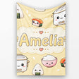 Cute Kawaii Sushi Rice Cooker Bowl Warm Beige Background Seamless  Personalised Custom Name Super Soft Fleece Blanket Bed Sofa Throw