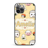 Cute Kawaii Sushi Rice Cooker Bowl Warm Beige Custom Name Protective Phone Case Mobile Cover Durable Everyday Smartphone Shock Resistant
