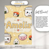 Cute Kawaii Sushi Rice Cooker Bowl Warm Beige Background Seamless  Personalised Custom Name Super Soft Fleece Blanket Bed Sofa Throw