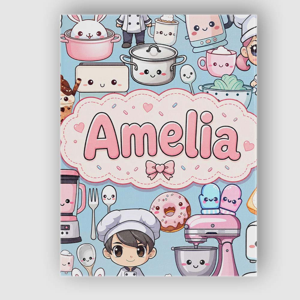 Personalised Name Cute Kawaii Baking Girl Custom  Unique Gift Idea Elegant Feature Canvas Wall Art Print Decor Picture Ready to Hang