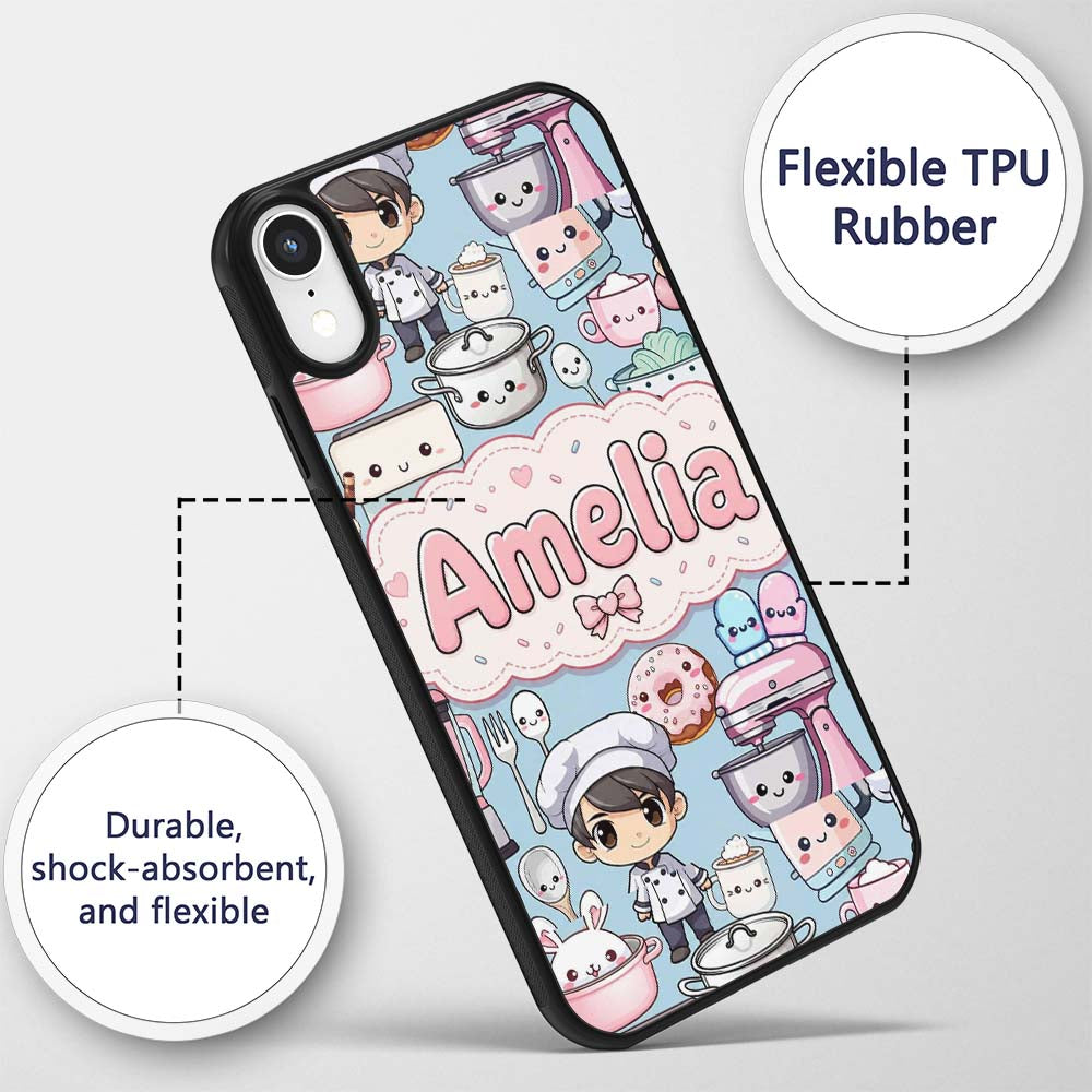 Cute Kawaii Baking Girl Mixer Printed Design Custom Name Protective Phone Case Mobile Cover Durable Everyday Smartphone Shock Resistant