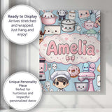 Personalised Name Cute Kawaii Baking Girl Custom  Unique Gift Idea Elegant Feature Canvas Wall Art Print Decor Picture Ready to Hang