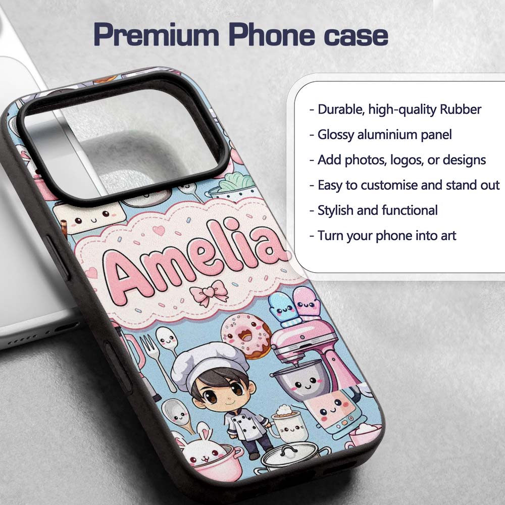 Cute Kawaii Baking Girl Mixer Printed Design Custom Name Protective Phone Case Mobile Cover Durable Everyday Smartphone Shock Resistant