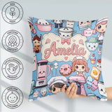 Custom Name Kawaii Girl Mixer Utensils Sky Blue Seamless Pattern Square Filled Cushion Throw Pillow Sofa Bed Home Decor Zip Washable UK Made