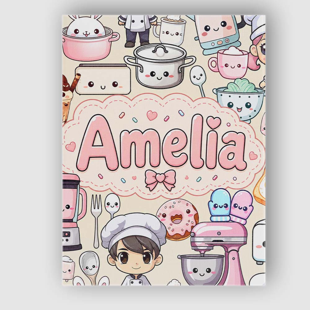 Personalised Name Cute Kawaii Baking Girl Custom  Unique Gift Idea Elegant Feature Canvas Wall Art Print Decor Picture Ready to Hang