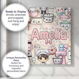 Personalised Name Cute Kawaii Baking Girl Custom  Unique Gift Idea Elegant Feature Canvas Wall Art Print Decor Picture Ready to Hang