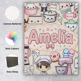 Personalised Name Cute Kawaii Baking Girl Custom  Unique Gift Idea Elegant Feature Canvas Wall Art Print Decor Picture Ready to Hang