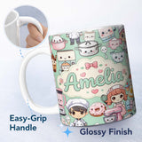 Personalized Custom Name Cute Kawaii Baking Girl Kitchen Appliances Utensils Mint Background 11oz Ceramic Coffee Tea Mug White Large Handle