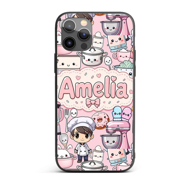 Cute Kawaii Baking Girl Appliances Utensils Soft Custom Name Protective Phone Case Mobile Cover Durable Everyday Smartphone Shock Resistant