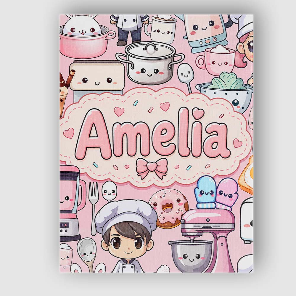 Personalised Name Cute Kawaii Baking Girl Custom  Unique Gift Idea Elegant Feature Canvas Wall Art Print Decor Picture Ready to Hang