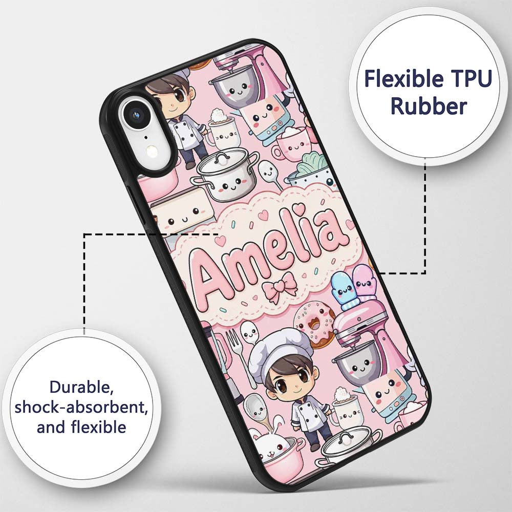 Cute Kawaii Baking Girl Appliances Utensils Soft Custom Name Protective Phone Case Mobile Cover Durable Everyday Smartphone Shock Resistant