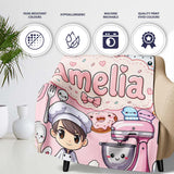 Cute Kawaii Baking Girl  Appliances Utensils Soft Pink  Personalised Custom Name Super Soft Fleece Blanket Bed Sofa Throw
