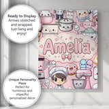 Personalised Name Cute Kawaii Baking Girl Custom  Unique Gift Idea Elegant Feature Canvas Wall Art Print Decor Picture Ready to Hang