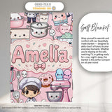Cute Kawaii Baking Girl  Appliances Utensils Soft Pink  Personalised Custom Name Super Soft Fleece Blanket Bed Sofa Throw