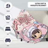 Cute Kawaii Baking Girl  Appliances Utensils Soft Pink  Personalised Custom Name Super Soft Fleece Blanket Bed Sofa Throw