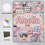 Personalised Name Cute Kawaii Baking Girl Custom  Unique Gift Idea Elegant Feature Canvas Wall Art Print Decor Picture Ready to Hang