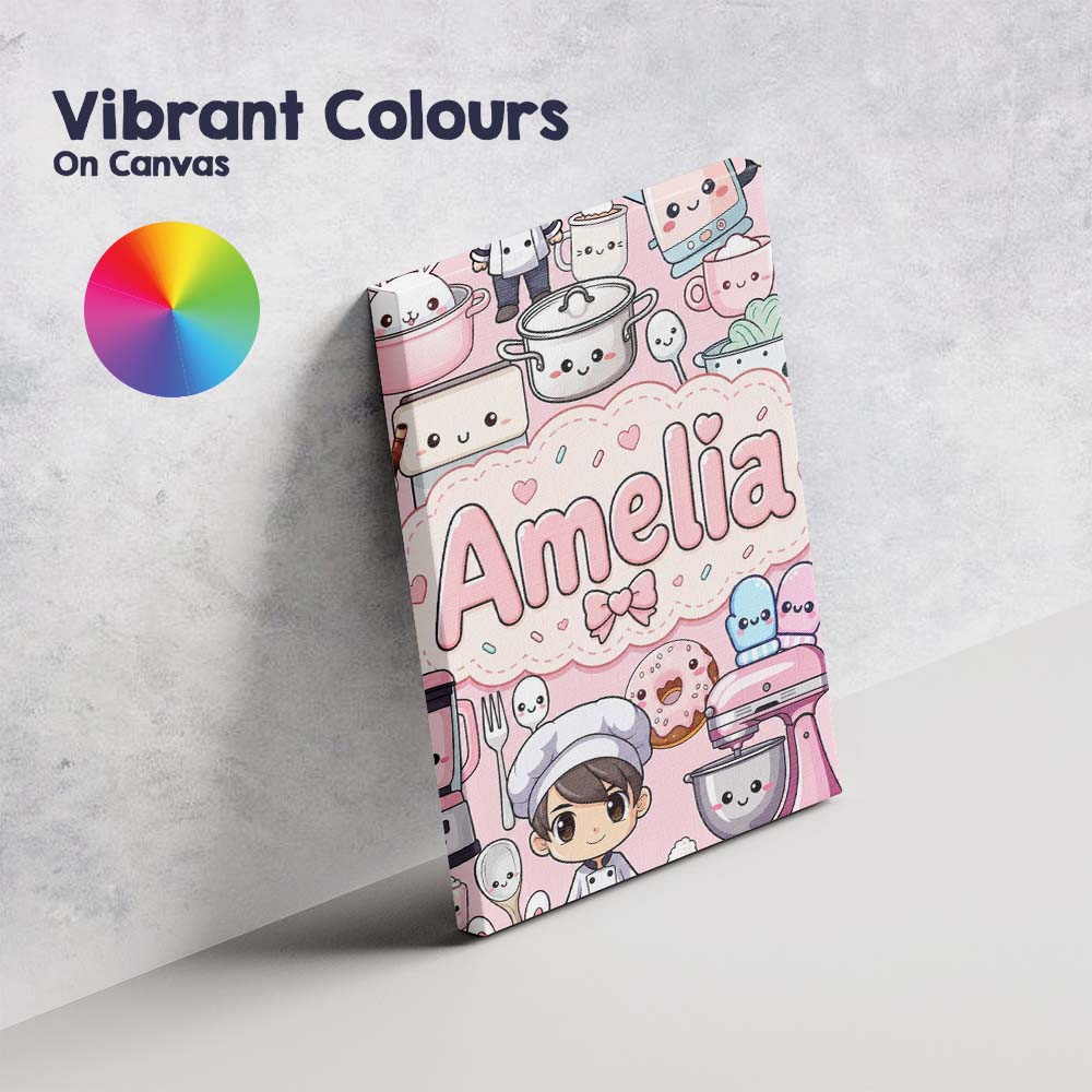 Personalised Name Cute Kawaii Baking Girl Custom  Unique Gift Idea Elegant Feature Canvas Wall Art Print Decor Picture Ready to Hang