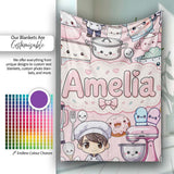 Cute Kawaii Baking Girl  Appliances Utensils Soft Pink  Personalised Custom Name Super Soft Fleece Blanket Bed Sofa Throw