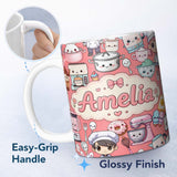 Personalized Custom Name Cute Kawaii Baking Girl Kitchen Appliances Utensils Coral 11oz Ceramic Coffee Tea Mug White Large Handle