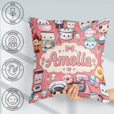 Custom Name Cute Kawaii Baking Girl Appliances Utensils Coral Square Filled Cushion Throw Pillow Sofa Bed Home Decor Zip Washable UK Made