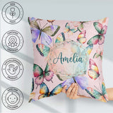 Custom Name Watercolor Butterflies Soft Pink Background Seamless Square Filled Cushion Throw Pillow Sofa Bed Home Decor Zip Washable UK Made