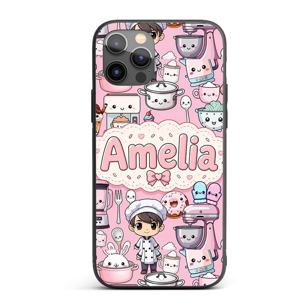 Cute Kawaii Baking Girl Appliances Utensils Light Custom Name Protective Phone Case Mobile Cover Durable Everyday Smartphone Shock Resistant