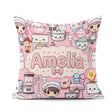 Custom Name Kawaii Baking Girl Appliances Utensils Light Grey Square Filled Cushion Throw Pillow Sofa Bed Home Decor Zip Washable UK Made