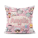 Custom Name Kawaii Baking Girl Appliances Utensils Light Grey Square Filled Cushion Throw Pillow Sofa Bed Home Decor Zip Washable UK Made