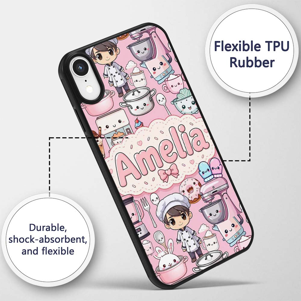 Cute Kawaii Baking Girl Appliances Utensils Light Custom Name Protective Phone Case Mobile Cover Durable Everyday Smartphone Shock Resistant