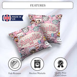 Custom Name Kawaii Baking Girl Appliances Utensils Light Grey Square Filled Cushion Throw Pillow Sofa Bed Home Decor Zip Washable UK Made