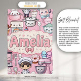 Cute Kawaii Baking Girl  Appliances Utensils Light Grey  Personalised Custom Name Super Soft Fleece Blanket Bed Sofa Throw