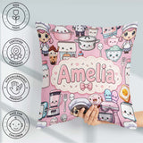 Custom Name Kawaii Baking Girl Appliances Utensils Light Grey Square Filled Cushion Throw Pillow Sofa Bed Home Decor Zip Washable UK Made