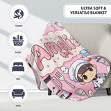 Cute Kawaii Baking Girl  Appliances Utensils Light Grey  Personalised Custom Name Super Soft Fleece Blanket Bed Sofa Throw