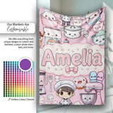 Cute Kawaii Baking Girl  Appliances Utensils Light Grey  Personalised Custom Name Super Soft Fleece Blanket Bed Sofa Throw
