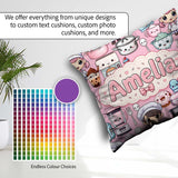 Custom Name Kawaii Baking Girl Appliances Utensils Light Grey Square Filled Cushion Throw Pillow Sofa Bed Home Decor Zip Washable UK Made