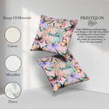 Custom Name Watercolor Butterflies Soft Pink Background Seamless Square Filled Cushion Throw Pillow Sofa Bed Home Decor Zip Washable UK Made