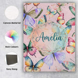 Personalised Name Pastel Watercolor Butterflies Soft Pink Background Custom  Home Canvas Wall Art Print Decor Picture Ready to Hang