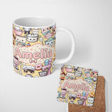 Personalized Custom Name Cute Kawaii Baking Girl Kitchen Appliances Utensils Yellow 11oz Ceramic Coffee Tea Mug White Large Handle