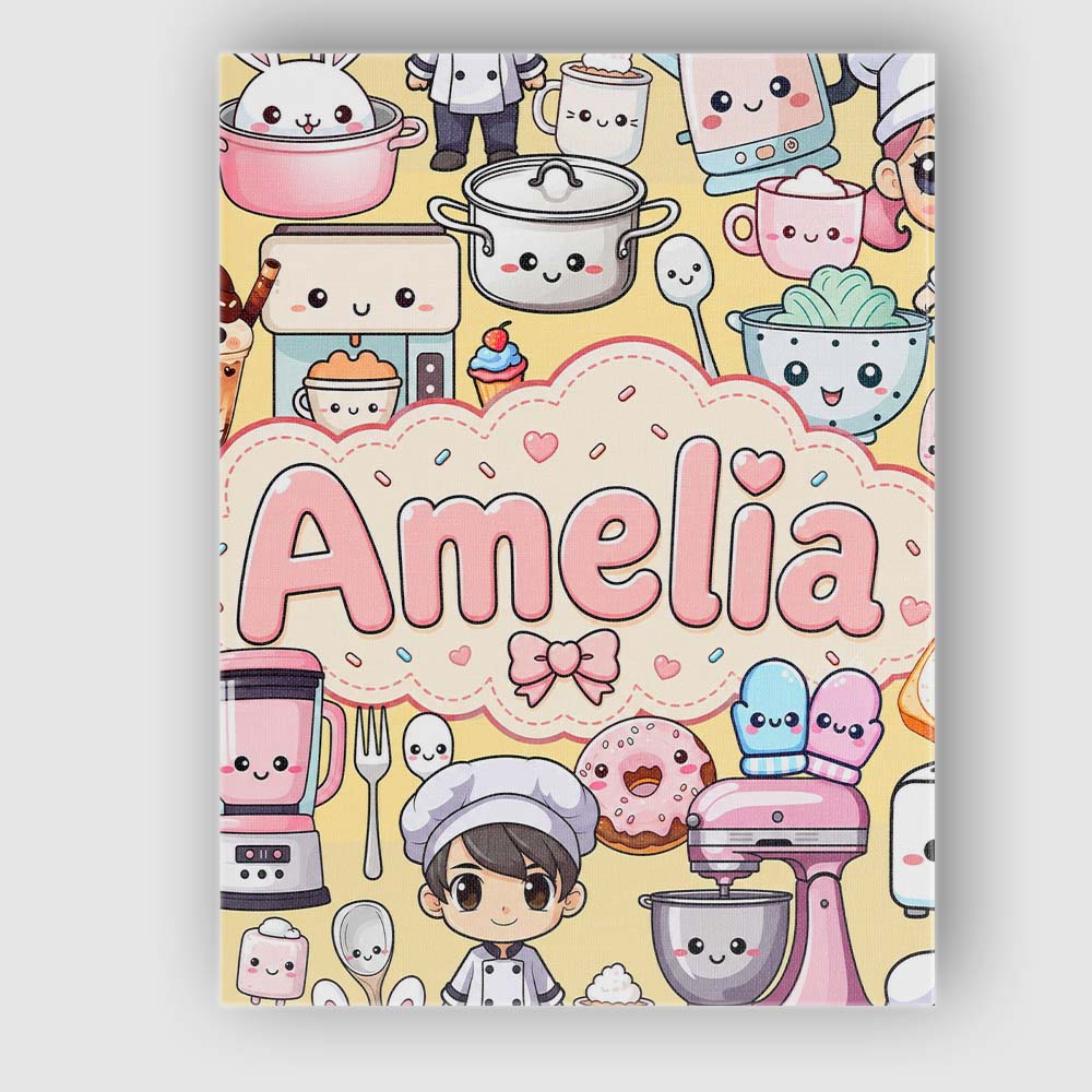 Personalised Name Cute Kawaii Baking Girl Custom  Unique Gift Idea Elegant Feature Canvas Wall Art Print Decor Picture Ready to Hang