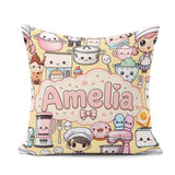 Custom Name Cute Kawaii Baking Girl Appliances Utensils Yellow Square Filled Cushion Throw Pillow Sofa Bed Home Decor Zip Washable UK Made