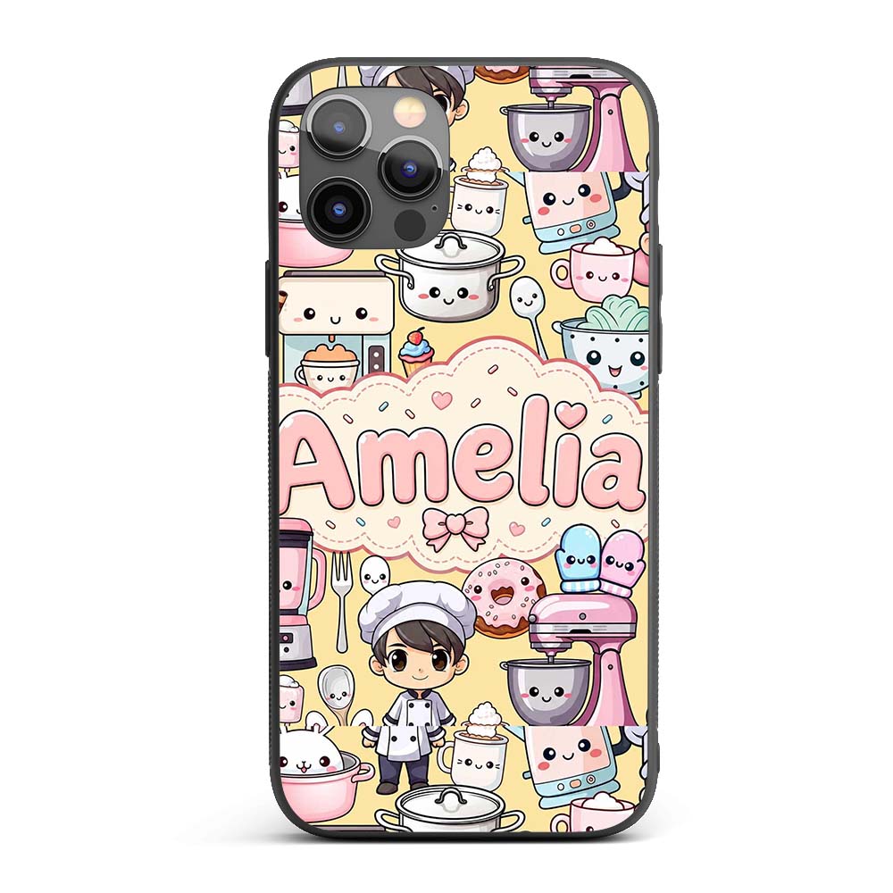 Cute Kawaii Baking Girl Appliances Printed Design Custom Name Protective Phone Case Mobile Cover Durable Everyday Smartphone Shock Resistant