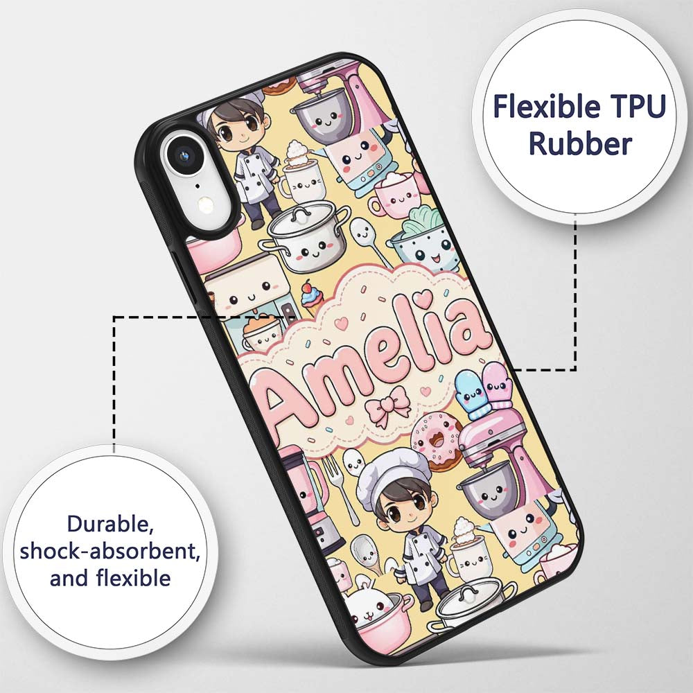 Cute Kawaii Baking Girl Appliances Printed Design Custom Name Protective Phone Case Mobile Cover Durable Everyday Smartphone Shock Resistant