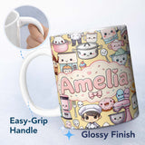 Personalized Custom Name Cute Kawaii Baking Girl Kitchen Appliances Utensils Yellow 11oz Ceramic Coffee Tea Mug White Large Handle